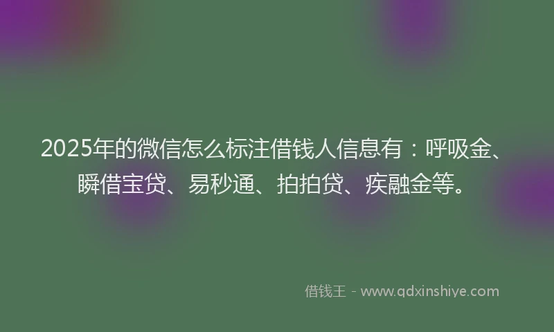 2025年的微信怎么标注借钱人信息有：呼吸金、瞬借宝贷、易秒通、拍拍贷、疾融金等。