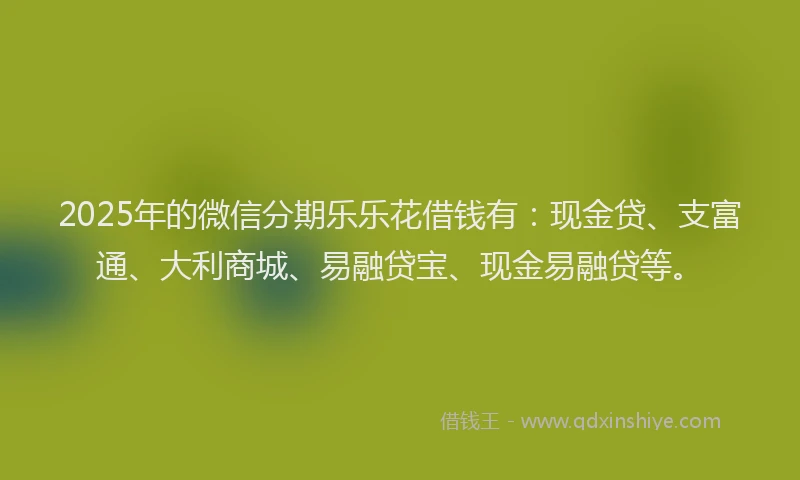 2025年的微信分期乐乐花借钱有：现金贷、支富通、大利商城、易融贷宝、现金易融贷等。