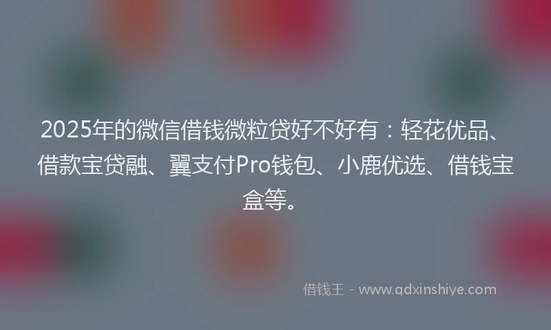 2025年的微信借钱微粒贷好不好有：轻花优品、借款宝贷融、翼支付Pro钱包、小鹿优选、借钱宝盒等。