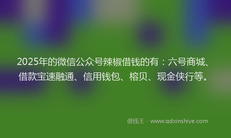 2025年的微信公众号辣椒借钱的有：六号商城、借款宝速融通、信用钱包、榕贝、现金侠行等。