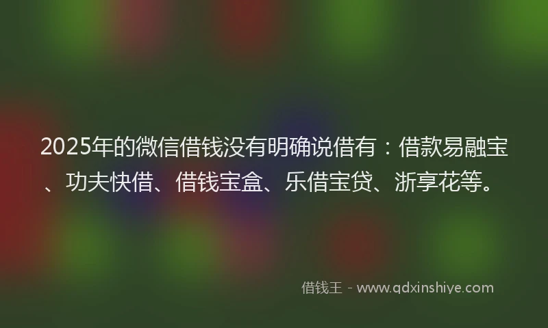 2025年的微信借钱没有明确说借有：借款易融宝、功夫快借、借钱宝盒、乐借宝贷、浙享花等。