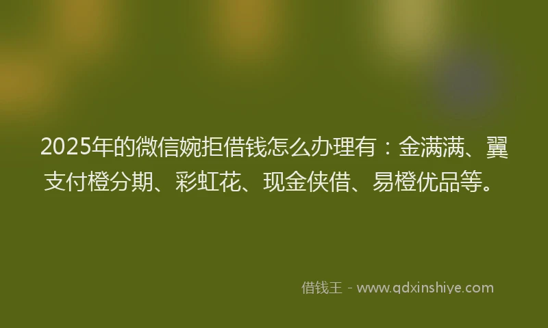 2025年的微信婉拒借钱怎么办理有：金满满、翼支付橙分期、彩虹花、现金侠借、易橙优品等。