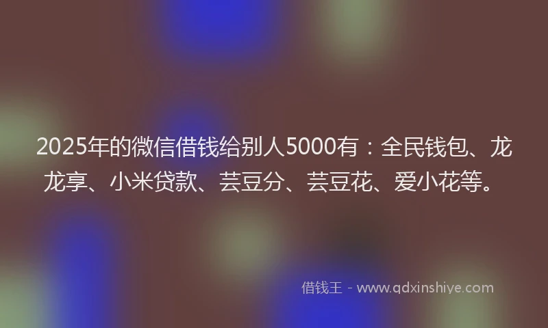 2025年的微信借钱给别人5000有：全民钱包、龙龙享、小米贷款、芸豆分、芸豆花、爱小花等。