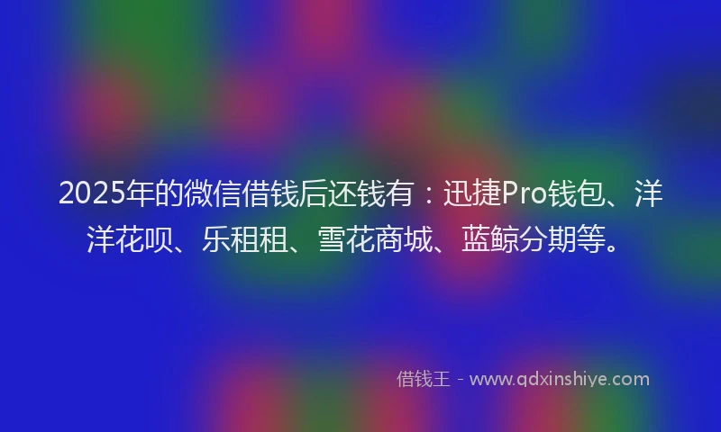 2025年的微信借钱后还钱有：迅捷Pro钱包、洋洋花呗、乐租租、雪花商城、蓝鲸分期等。