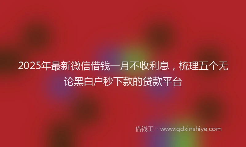 2025年最新微信借钱一月不收利息，梳理五个无论黑白户秒下款的贷款平台