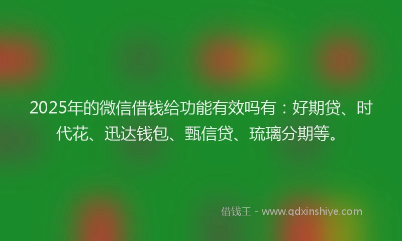2025年的微信借钱给功能有效吗有：好期贷、时代花、迅达钱包、甄信贷、琉璃分期等。