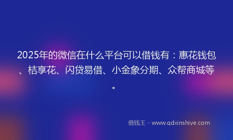 2025年的微信在什么平台可以借钱有：惠花钱包、桔享花、闪贷易借、小金象分期、众帮商城等。