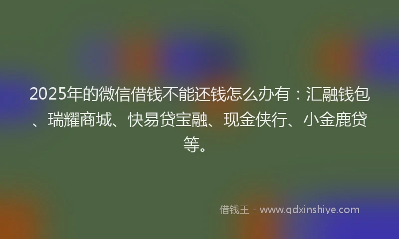 2025年的微信借钱不能还钱怎么办有：汇融钱包、瑞耀商城、快易贷宝融、现金侠行、小金鹿贷等。