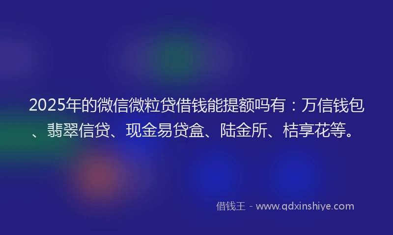 2025年的微信微粒贷借钱能提额吗有：万信钱包、翡翠信贷、现金易贷盒、陆金所、桔享花等。