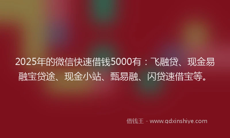 2025年的微信快速借钱5000有：飞融贷、现金易融宝贷途、现金小站、甄易融、闪贷速借宝等。