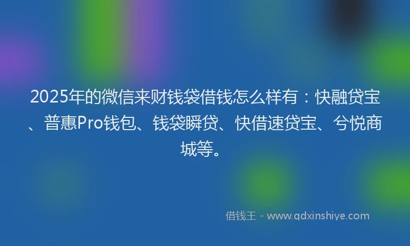 2025年的微信来财钱袋借钱怎么样有：快融贷宝、普惠Pro钱包、钱袋瞬贷、快借速贷宝、兮悦商城等。