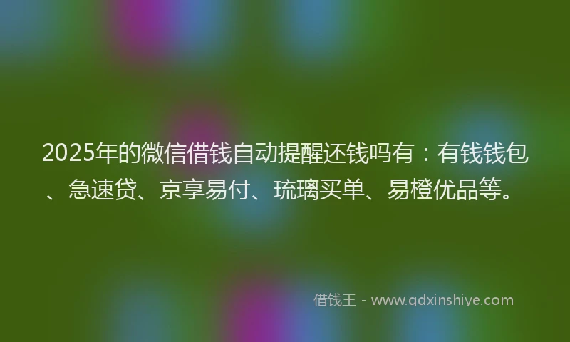 2025年的微信借钱自动提醒还钱吗有：有钱钱包、急速贷、京享易付、琉璃买单、易橙优品等。