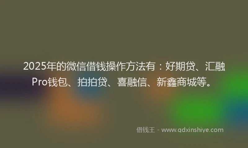2025年的微信借钱操作方法有：好期贷、汇融Pro钱包、拍拍贷、喜融信、新鑫商城等。