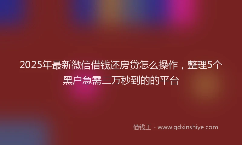 2025年最新微信借钱还房贷怎么操作，整理5个黑户急需三万秒到的的平台