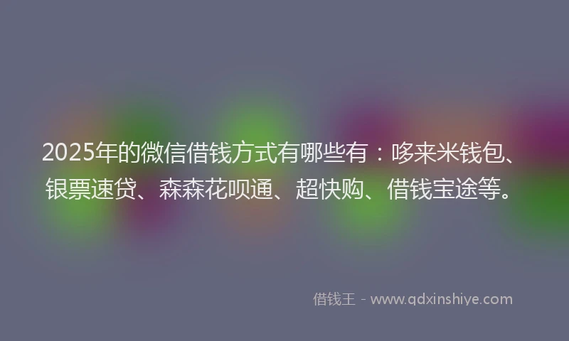 2025年的微信借钱方式有哪些有：哆来米钱包、银票速贷、森森花呗通、超快购、借钱宝途等。