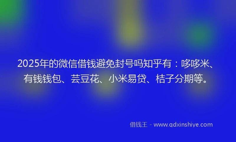 2025年的微信借钱避免封号吗知乎有：哆哆米、有钱钱包、芸豆花、小米易贷、桔子分期等。