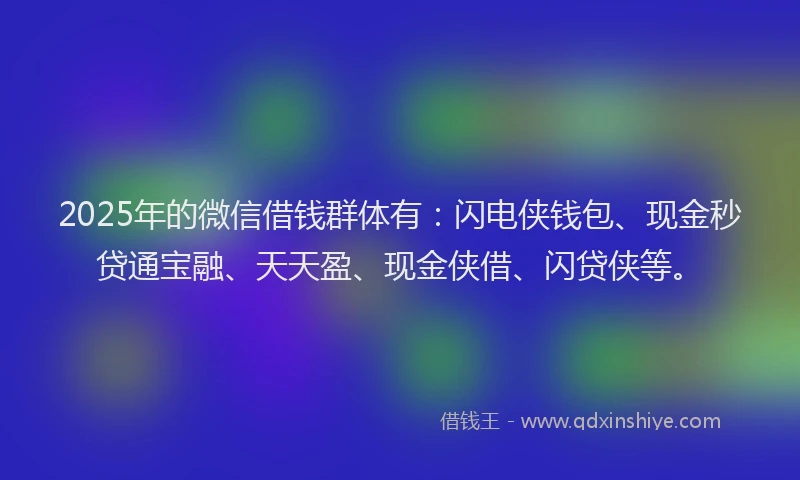 2025年的微信借钱群体有：闪电侠钱包、现金秒贷通宝融、天天盈、现金侠借、闪贷侠等。