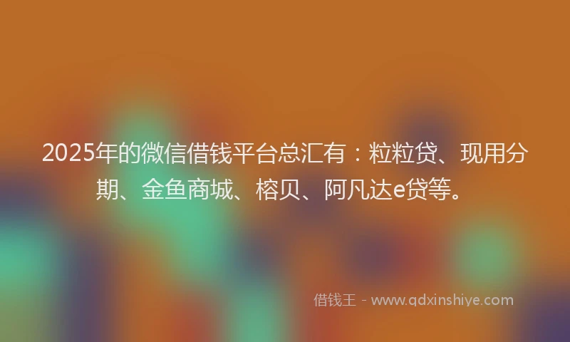 2025年的微信借钱平台总汇有：粒粒贷、现用分期、金鱼商城、榕贝、阿凡达e贷等。