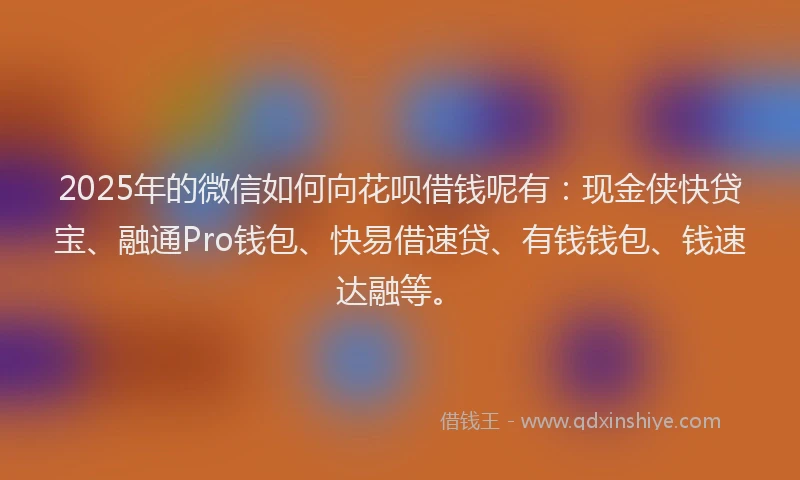 2025年的微信如何向花呗借钱呢有：现金侠快贷宝、融通Pro钱包、快易借速贷、有钱钱包、钱速达融等。