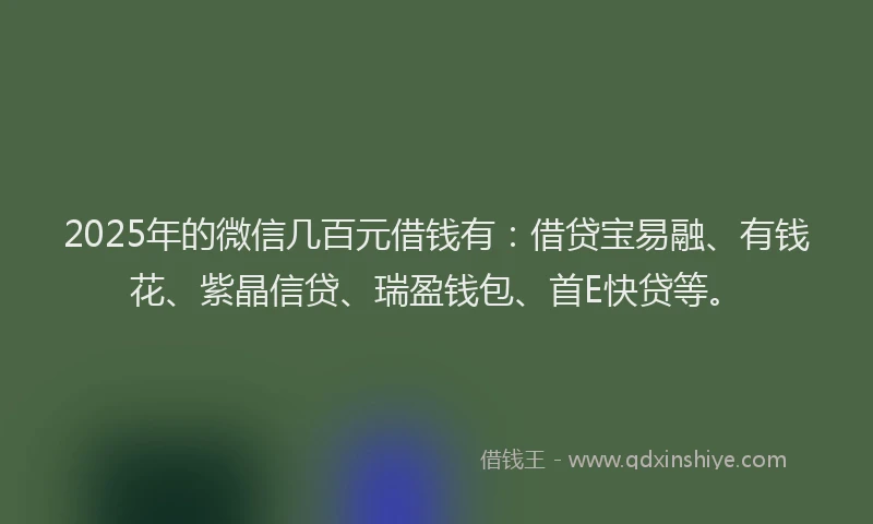 2025年的微信几百元借钱有：借贷宝易融、有钱花、紫晶信贷、瑞盈钱包、首E快贷等。