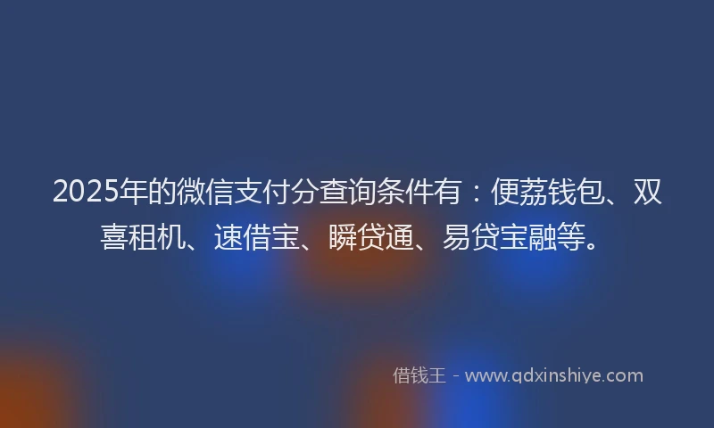 2025年的微信支付分查询条件有：便荔钱包、双喜租机、速借宝、瞬贷通、易贷宝融等。