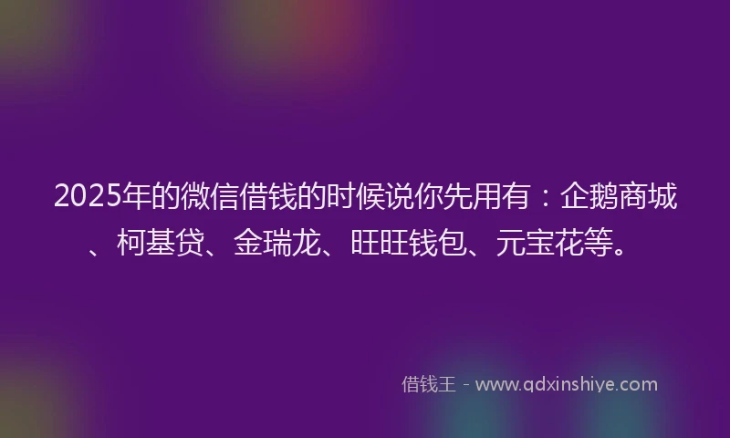 2025年的微信借钱的时候说你先用有：企鹅商城、柯基贷、金瑞龙、旺旺钱包、元宝花等。
