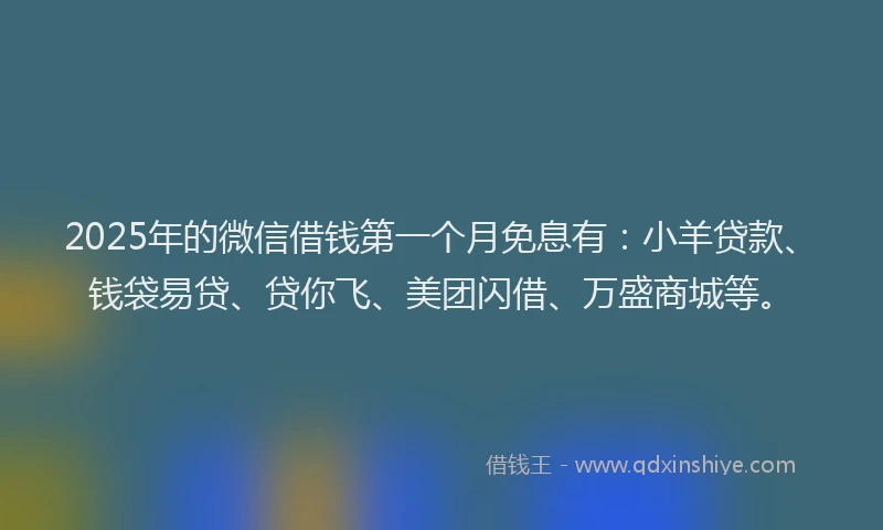 2025年的微信借钱第一个月免息有：小羊贷款、钱袋易贷、贷你飞、美团闪借、万盛商城等。