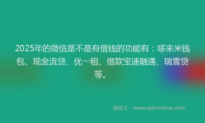 2025年的微信是不是有借钱的功能有：哆来米钱包、现金流贷、优一租、借款宝速融通、瑞雪贷等。
