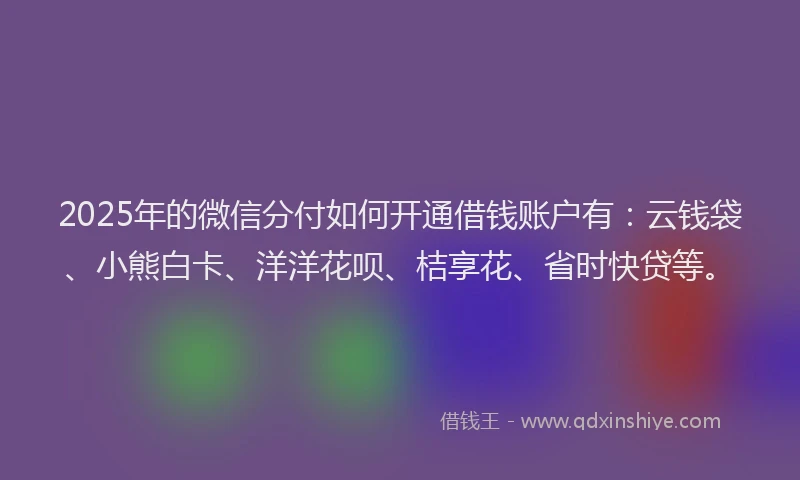 2025年的微信分付如何开通借钱账户有：云钱袋、小熊白卡、洋洋花呗、桔享花、省时快贷等。