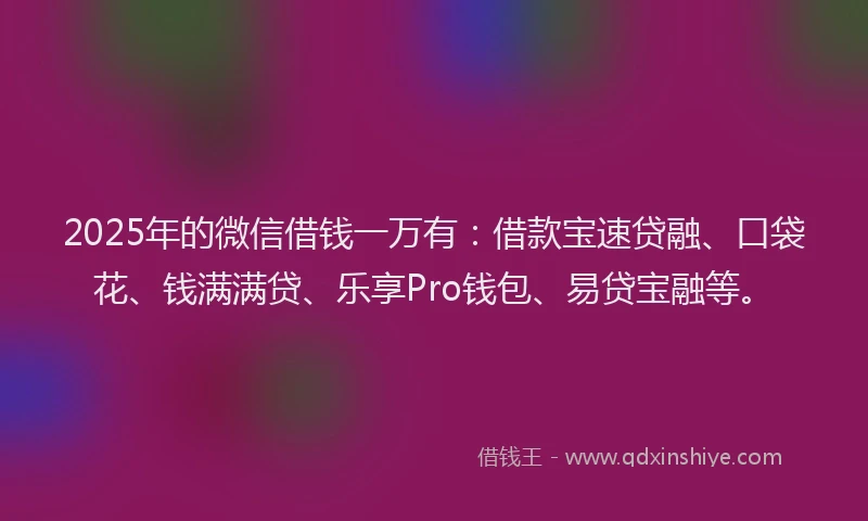 2025年的微信借钱一万有：借款宝速贷融、口袋花、钱满满贷、乐享Pro钱包、易贷宝融等。