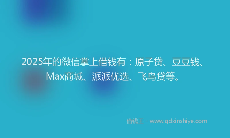 2025年的微信掌上借钱有：原子贷、豆豆钱、Max商城、派派优选、飞鸟贷等。