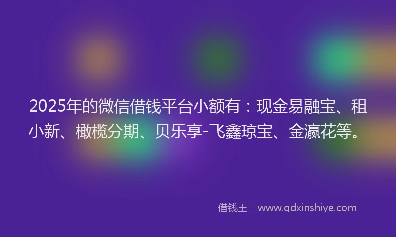 2025年的微信借钱平台小额有：现金易融宝、租小新、橄榄分期、贝乐享-飞鑫琼宝、金瀛花等。