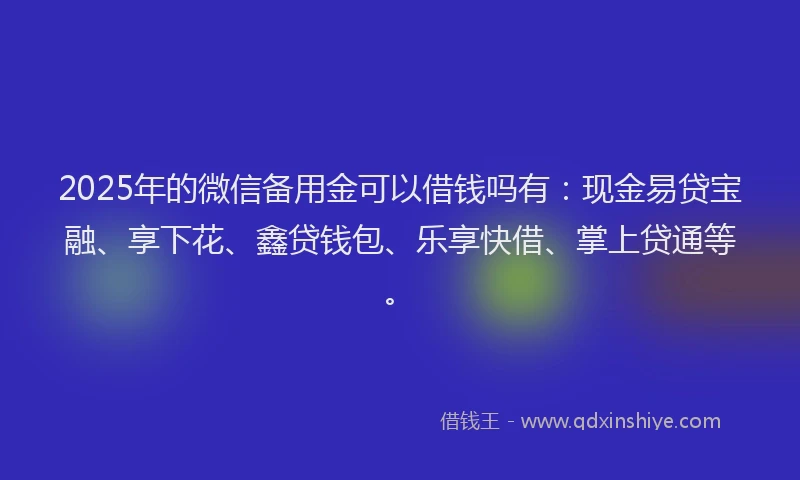 2025年的微信备用金可以借钱吗有：现金易贷宝融、享下花、鑫贷钱包、乐享快借、掌上贷通等。