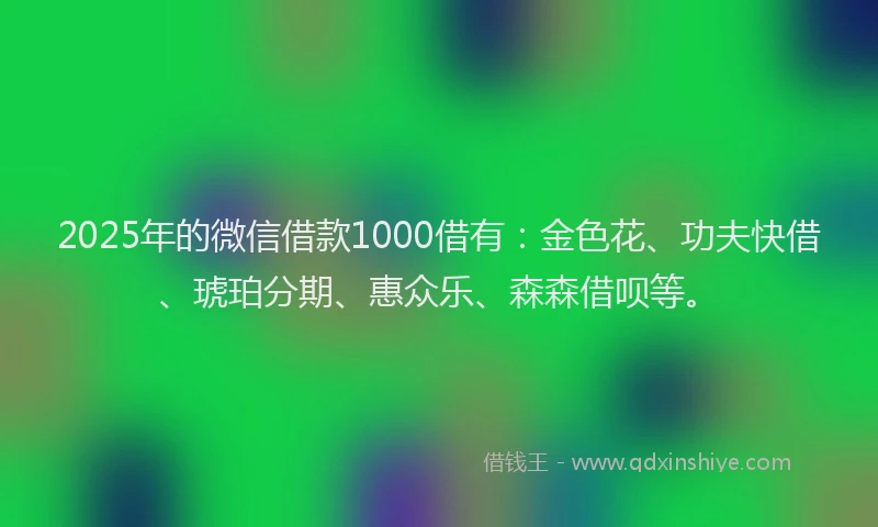 2025年的微信借款1000借有：金色花、功夫快借、琥珀分期、惠众乐、森森借呗等。