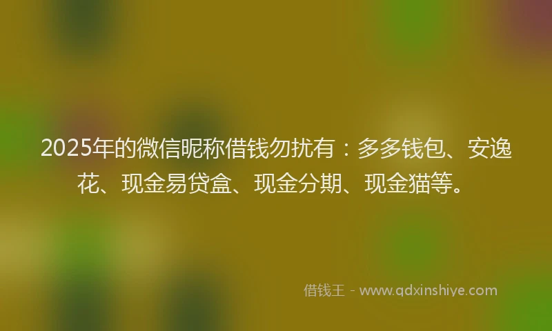 2025年的微信昵称借钱勿扰有：多多钱包、安逸花、现金易贷盒、现金分期、现金猫等。