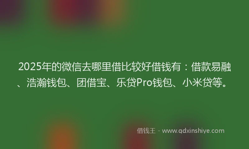 2025年的微信去哪里借比较好借钱有：借款易融、浩瀚钱包、团借宝、乐贷Pro钱包、小米贷等。