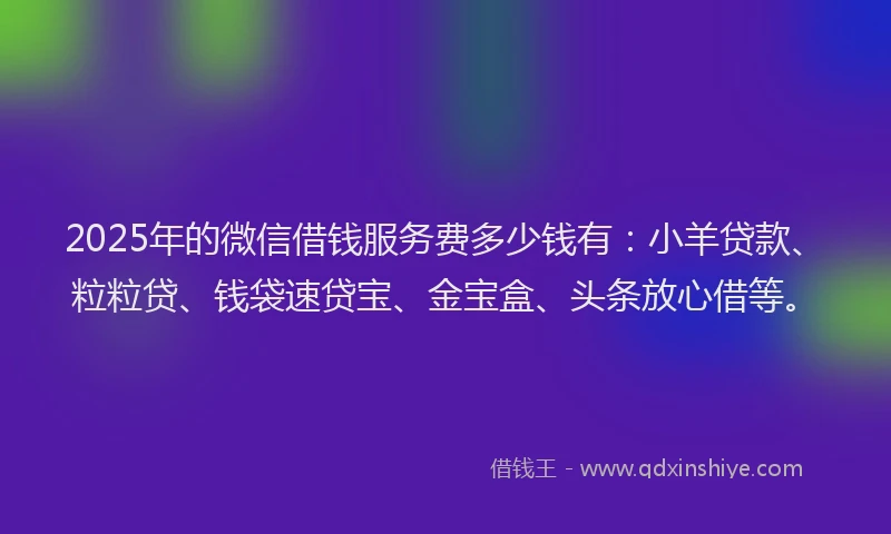 2025年的微信借钱服务费多少钱有：小羊贷款、粒粒贷、钱袋速贷宝、金宝盒、头条放心借等。