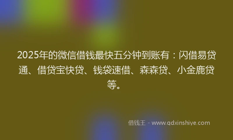 2025年的微信借钱最快五分钟到账有：闪借易贷通、借贷宝快贷、钱袋速借、森森贷、小金鹿贷等。