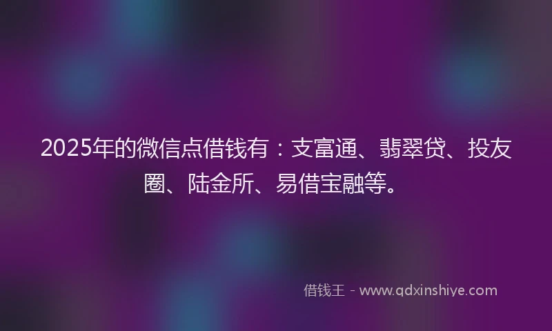 2025年的微信点借钱有：支富通、翡翠贷、投友圈、陆金所、易借宝融等。