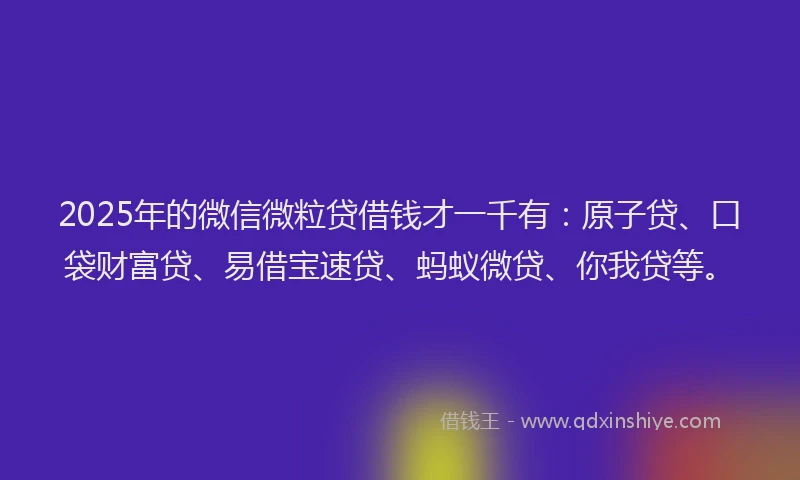 2025年的微信微粒贷借钱才一千有：原子贷、口袋财富贷、易借宝速贷、蚂蚁微贷、你我贷等。