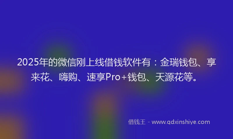 2025年的微信刚上线借钱软件有：金瑞钱包、享来花、嗨购、速享Pro+钱包、天源花等。