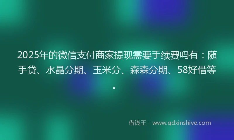 2025年的微信支付商家提现需要手续费吗有:随手贷、水晶分期、玉米分、森森分期、58好借等。