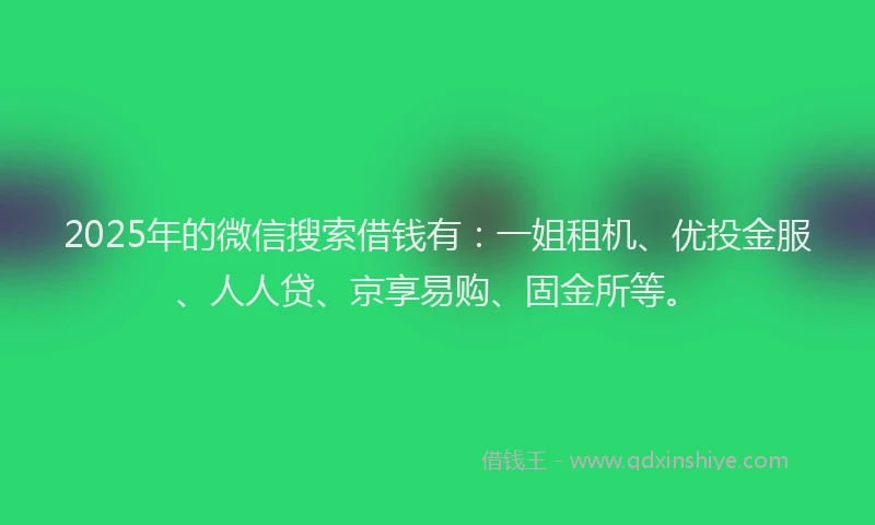 2025年的微信搜索借钱有：一姐租机、优投金服、人人贷、京享易购、固金所等。