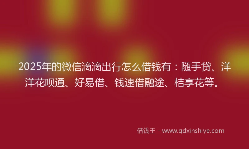 2025年的微信滴滴出行怎么借钱有：随手贷、洋洋花呗通、好易借、钱速借融途、桔享花等。