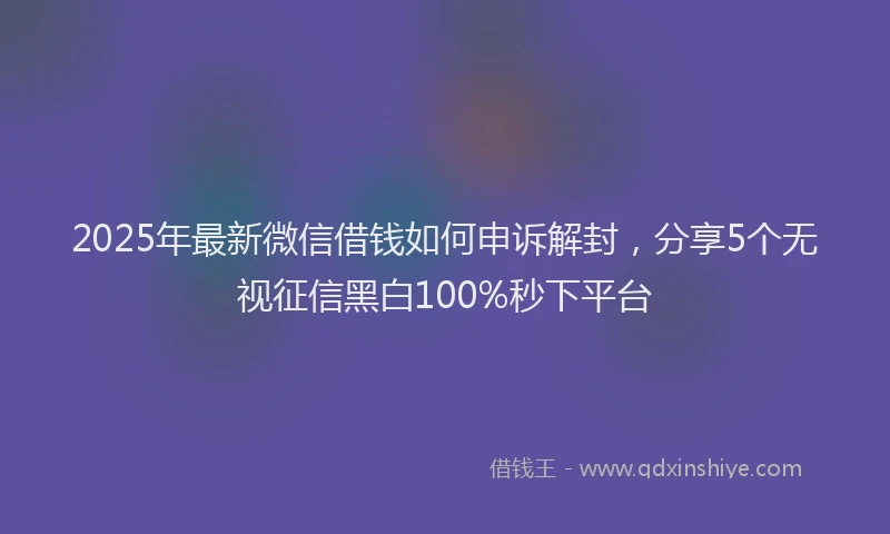 2025年最新微信借钱如何申诉解封，分享5个无视征信黑白100%秒下平台