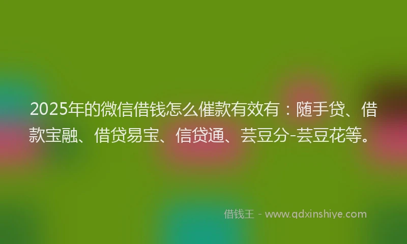 2025年的微信借钱怎么催款有效有：随手贷、借款宝融、借贷易宝、信贷通、芸豆分-芸豆花等。