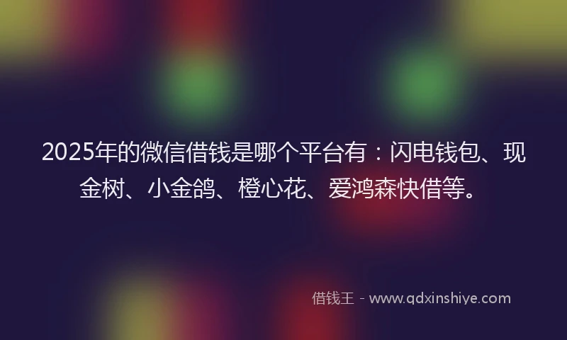 2025年的微信借钱是哪个平台有：闪电钱包、现金树、小金鸽、橙心花、爱鸿森快借等。