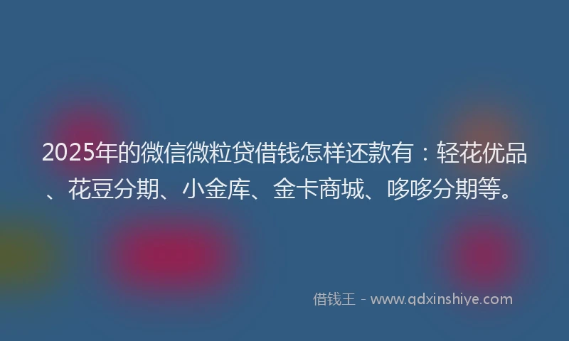 2025年的微信微粒贷借钱怎样还款有：轻花优品、花豆分期、小金库、金卡商城、哆哆分期等。