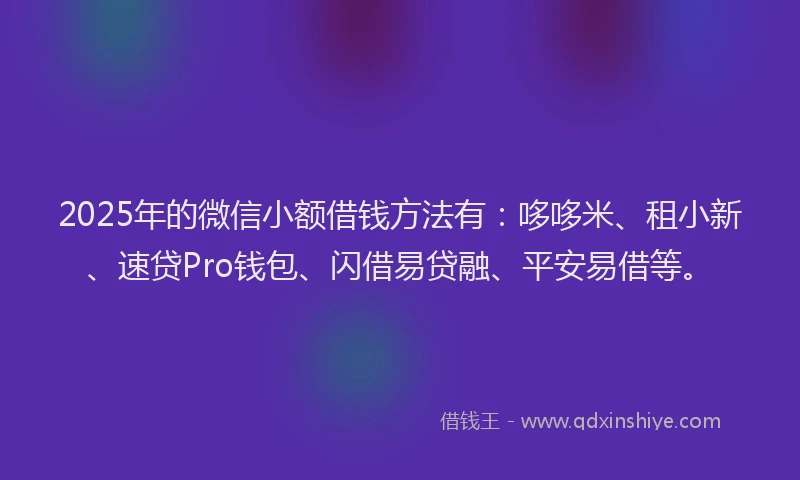2025年的微信小额借钱方法有：哆哆米、租小新、速贷Pro钱包、闪借易贷融、平安易借等。