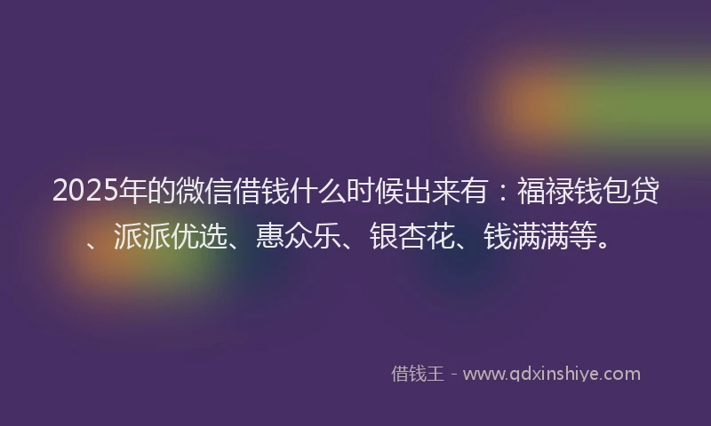 2025年的微信借钱什么时候出来有：福禄钱包贷、派派优选、惠众乐、银杏花、钱满满等。